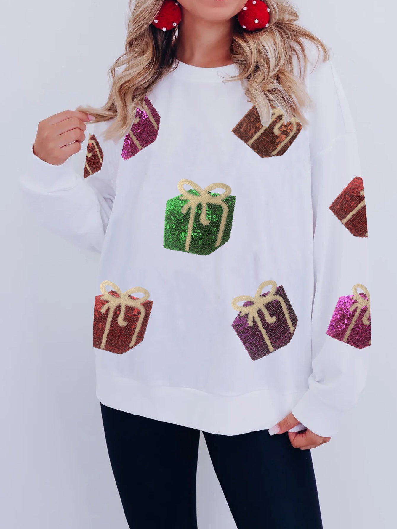 Autumn and winter women's Christmas gift sequined embroidered hoodie