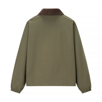 Splicing collar long sleeved zipper baseball jacket for women