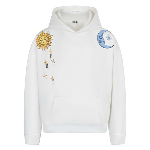 Style Sun and Moon Print Hooded Sweatshirt Unisex Loose Casual Versatile Jacket