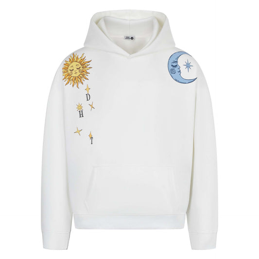 Style Sun and Moon Print Hooded Sweatshirt Unisex Loose Casual Versatile Jacket