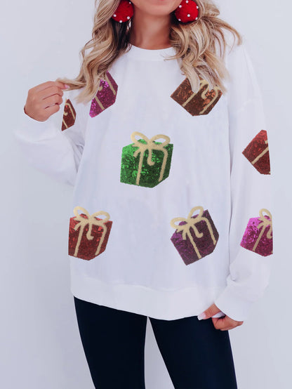 Autumn and winter women's Christmas gift sequined embroidered hoodie