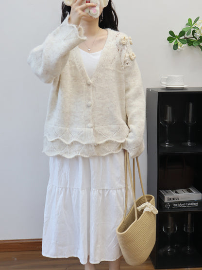 Design Sense Three-Dimensional Flower Knitted Cardigan Women's  Sweet Soft and Loose Sweater Jacket