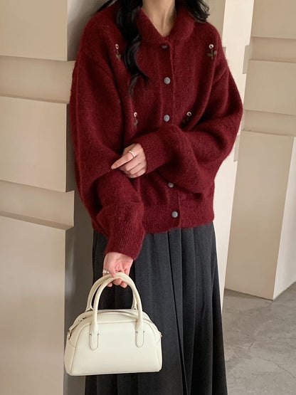 Sweet Retro Embroidered Knit Cardigan Women Soft Versatile Gentle Style Sweater Coat