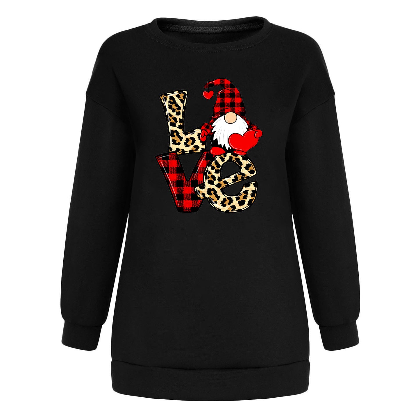 Red and black checkered Santa Claus love letter patchwork printed shoulder down hoodie