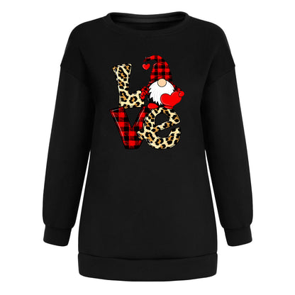 Red and black checkered Santa Claus love letter patchwork printed shoulder down hoodie