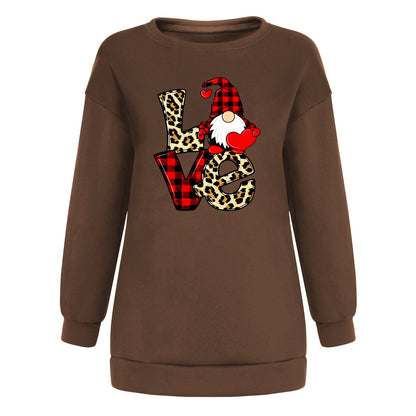 Red and black checkered Santa Claus love letter patchwork printed shoulder down hoodie