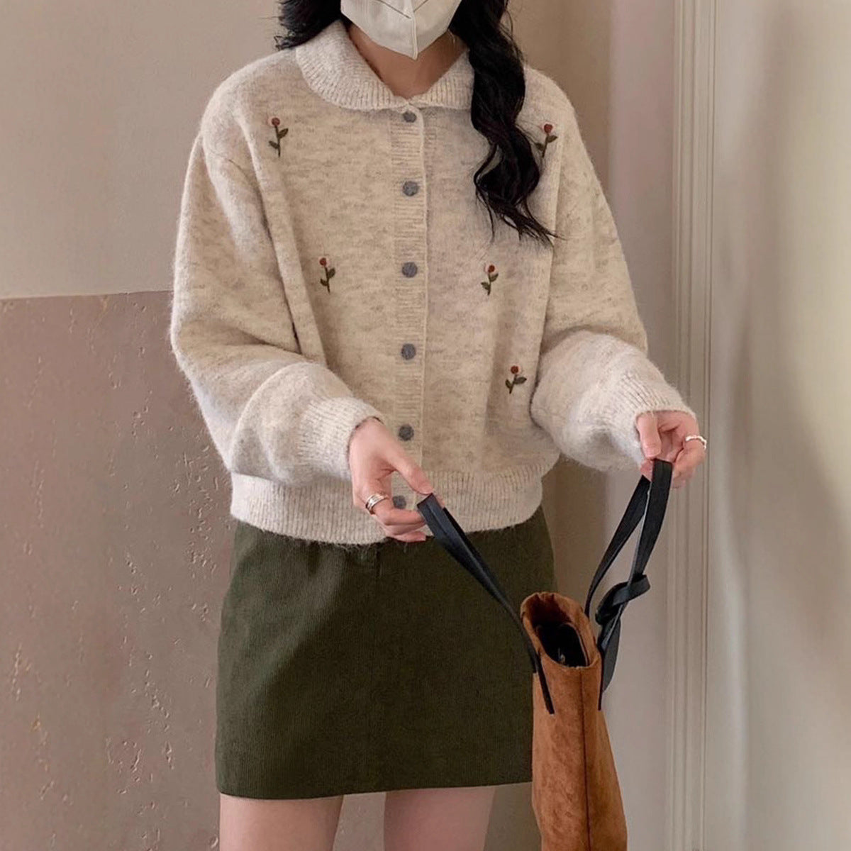 Sweet Retro Embroidered Knit Cardigan Women Soft Versatile Gentle Style Sweater Coat