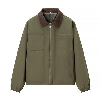 Splicing collar long sleeved zipper baseball jacket for women