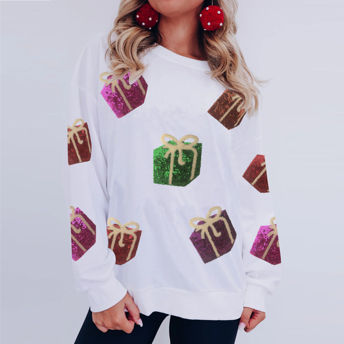 Autumn and winter women's Christmas gift sequined embroidered hoodie