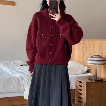 Sweet Retro Embroidered Knit Cardigan Women Soft Versatile Gentle Style Sweater Coat