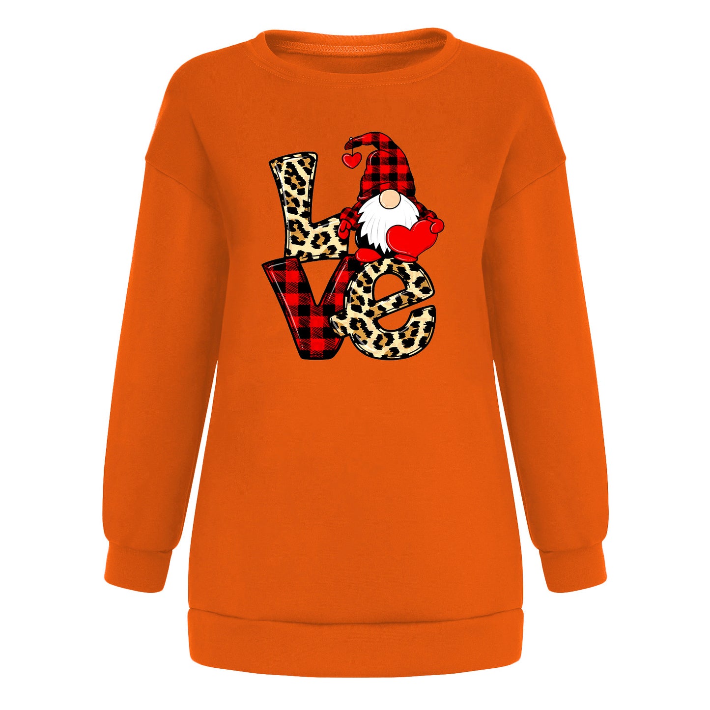 Red and black checkered Santa Claus love letter patchwork printed shoulder down hoodie