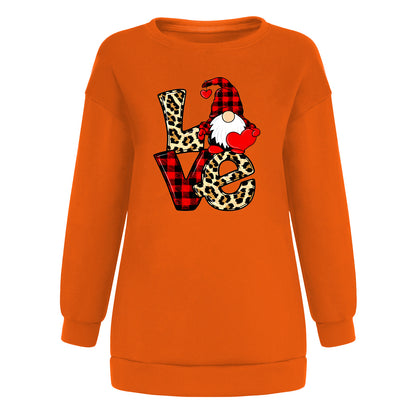 Red and black checkered Santa Claus love letter patchwork printed shoulder down hoodie