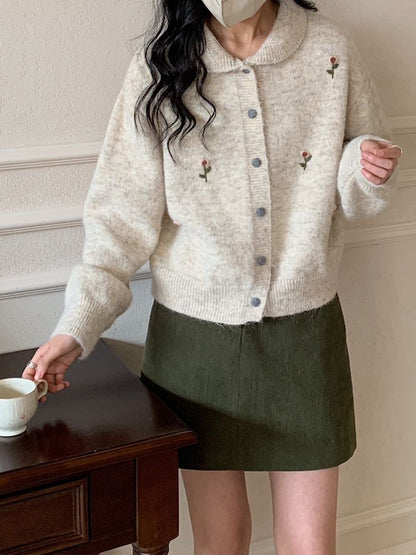 Sweet Retro Embroidered Knit Cardigan Women Soft Versatile Gentle Style Sweater Coat