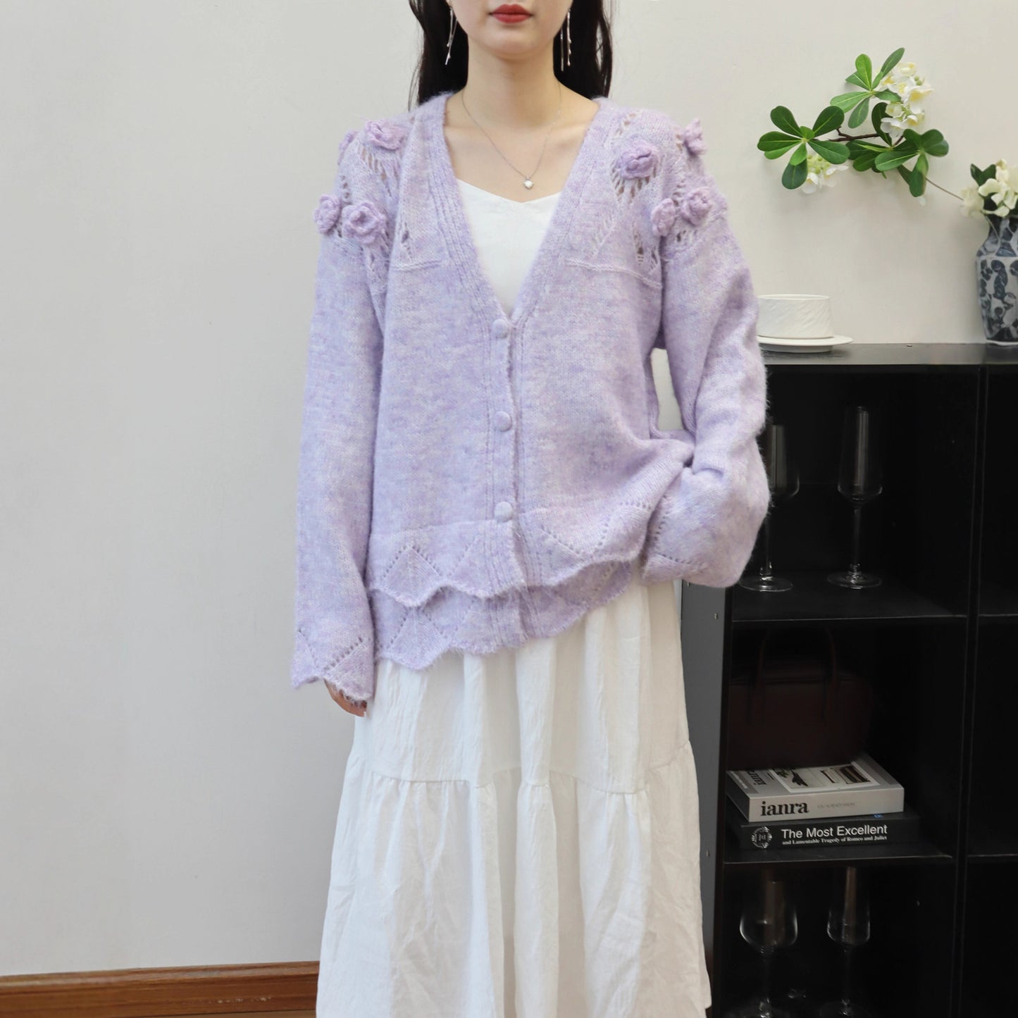 Design Sense Three-Dimensional Flower Knitted Cardigan Women's  Sweet Soft and Loose Sweater Jacket
