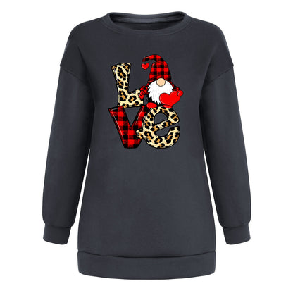 Red and black checkered Santa Claus love letter patchwork printed shoulder down hoodie