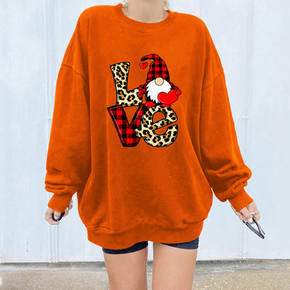 Red and black checkered Santa Claus love letter patchwork printed shoulder down hoodie