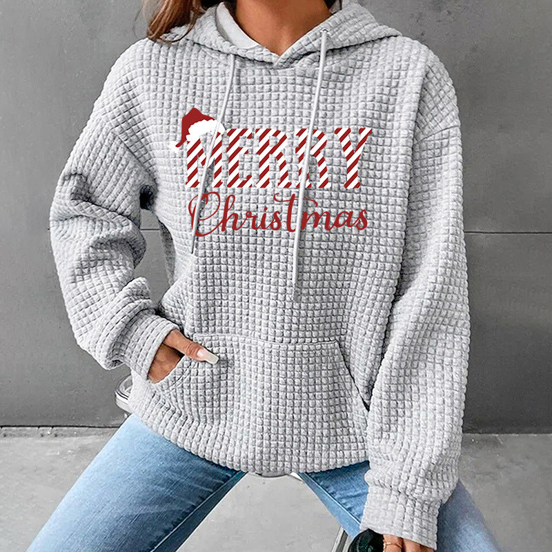 Christmas letter pattern printed top hoodie