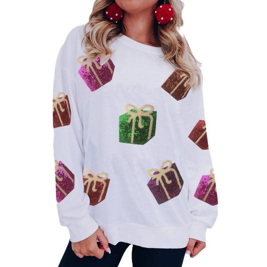 Autumn and winter women's Christmas gift sequined embroidered hoodie