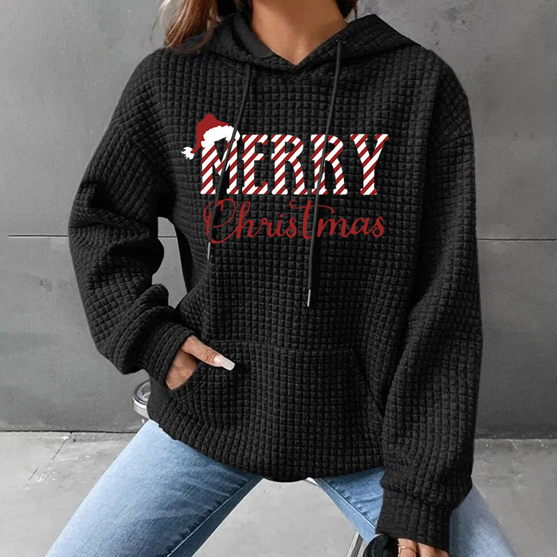 Christmas letter pattern printed top hoodie