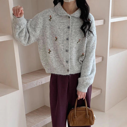 Sweet Retro Embroidered Knit Cardigan Women Soft Versatile Gentle Style Sweater Coat