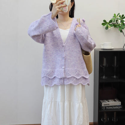 Design Sense Three-Dimensional Flower Knitted Cardigan Women's  Sweet Soft and Loose Sweater Jacket